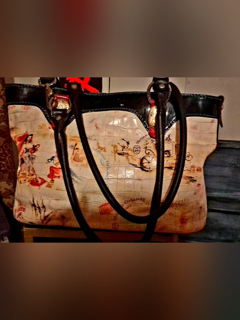 RARE Vintage Marino Orlandi Cinderella "Bambina" Printed Croc Leather Purse